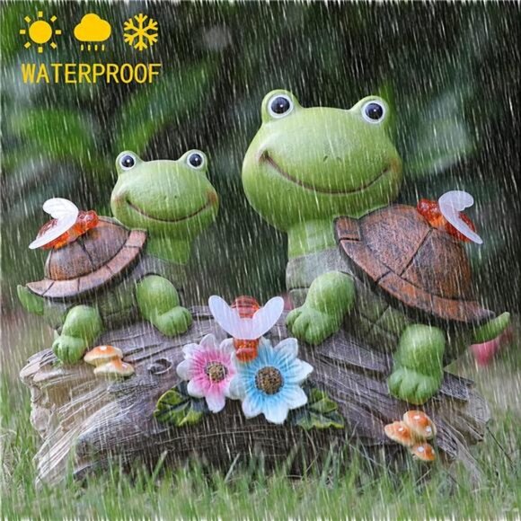 Garden Turtles Statue , Frog Face Sculpture Garden Figurine with LED Solar Light - Picture 4 of 7
